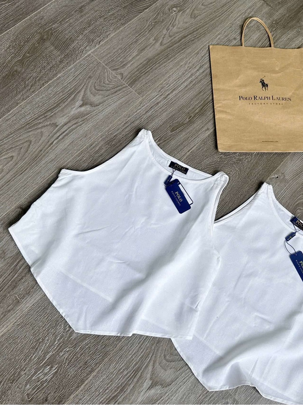 Ralph Lauren White Tank Top With Navy-Gold Label